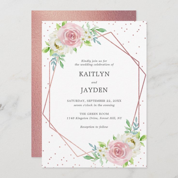 Chic Geometric Rose Gold Foil Floral Wedding Invitation 