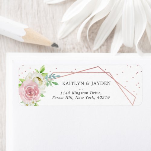 Chic Geometric Rose Gold Foil Floral Wedding Label