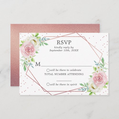 Chic Geometric Rose Gold Foil Floral Wedding RSVP Invitation