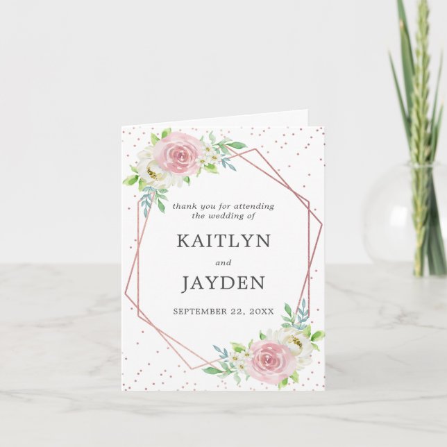 Chic Geometric Rose Gold Foil Floral Wedding Thank You Card (Front)