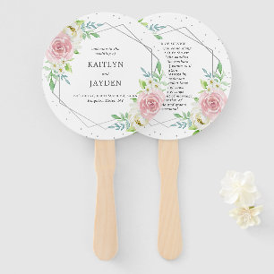 Chic Geometric Silver Foil Floral Wedding Hand Fan