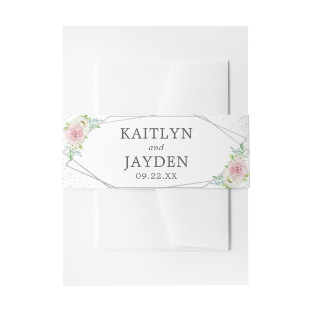 Chic Geometric Silver Foil Floral Wedding Invitation Belly Band (Front Example)