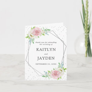 Chic Geometric Silver Foil Floral Wedding Letterpress Thank You Card