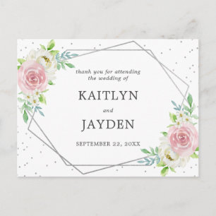 Chic Geometric Silver Foil Floral Wedding Postcard