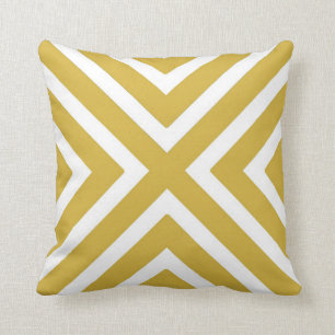 Chic Geometric Stripes in Mustard and White Throw Pillow
