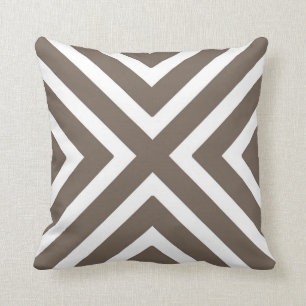 Chic Geometric Stripes in Taupe and White Throw Pillow