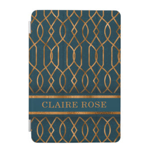 Chic Geometric Teal Gold Lattice Pattern iPad Mini Cover