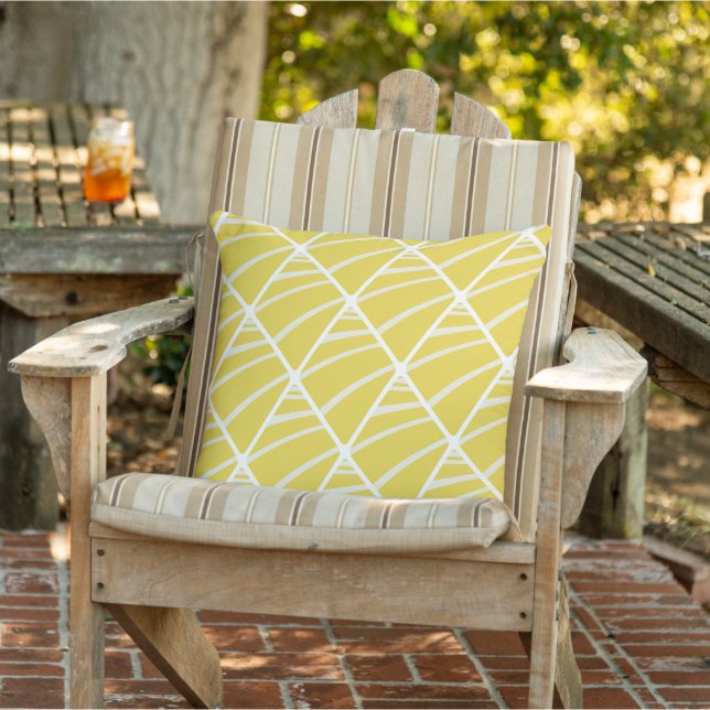 Chic Geometric Yellow Gray White Pattern Outdoor Pillow (Chair)