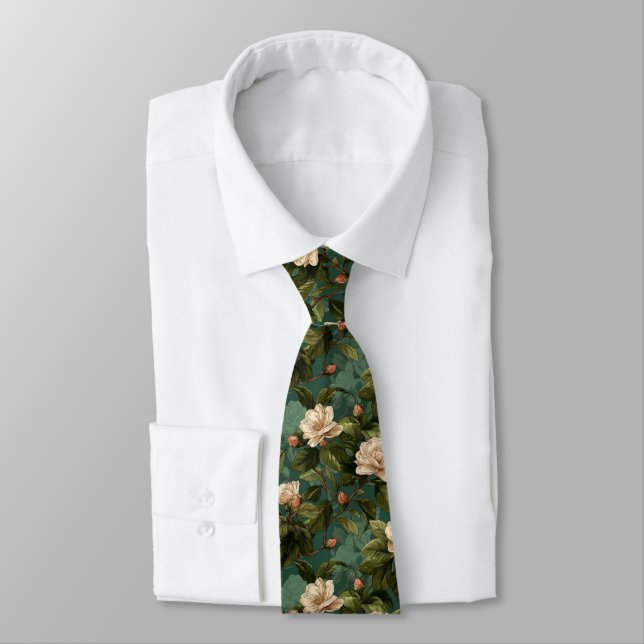 Chic Gifts For Dad Gardenias Floral Neck Tie (Tied)