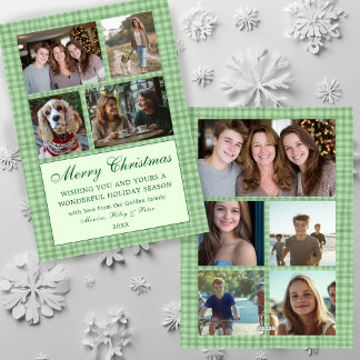 Chic Gingham Christmas Custom 9 Photo Collage Holiday Card