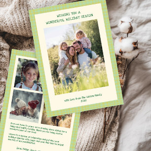 Chic Gingham Christmas YellowGreen Custom 5 Photo  Holiday Card