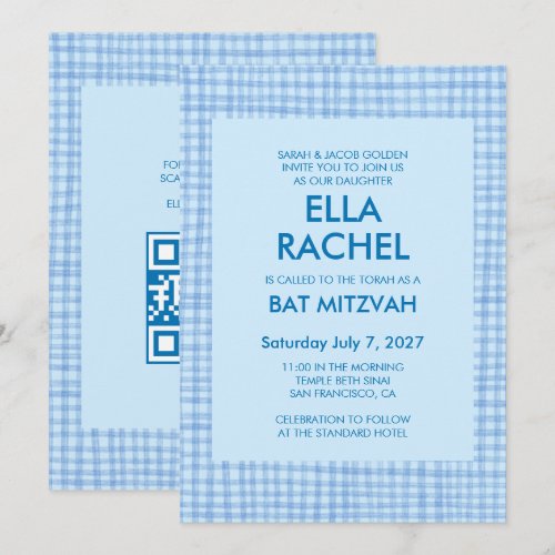 Chic Gingham Modern Custom QR CODE Bat Bar Mitzvah
