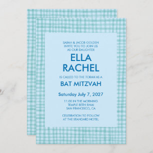 Chic Gingham Modern Custom QR CODE Bat Bar Mitzvah Invitation