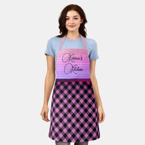 Chic Gingham Pink Personalized Apron