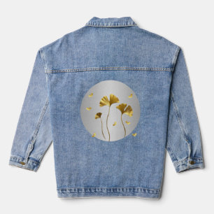 Chic Ginkgo Leaf-Patterned Denim Jacket