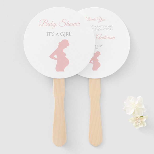Chic Girl Baby Shower Pregnant Woman Baby Bump Hand Fan (Front and Back)