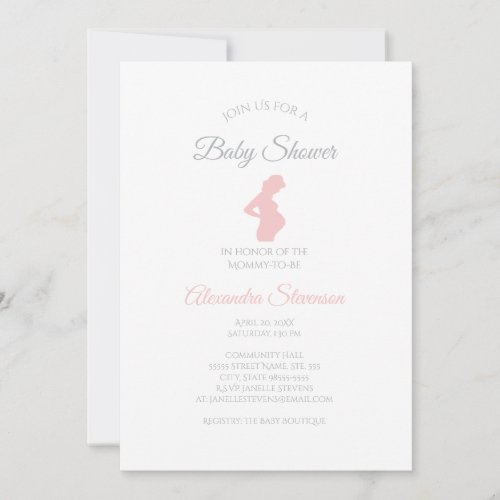 Chic Girl Baby Shower Pregnant Woman Baby Bump Invitation