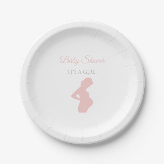Chic Girl Baby Shower Pregnant Woman Baby Bump Paper Plates (Front)
