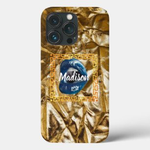 Chic Girl blue Gold Lips Beauty Personalized iPhone 13 Pro Case