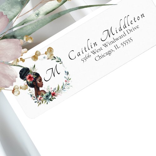 Chic Girl  Floral Wreath Monogram Return Address  Label