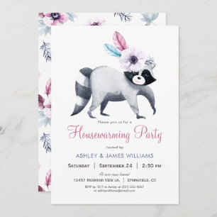 Chic Girl Raccoon Housewarming Party Invitation