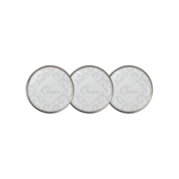 Chic Girl’s Monogram  Silver & White Waves Pattern Golf Ball Marker by MagnificentMonograms at Zazzle