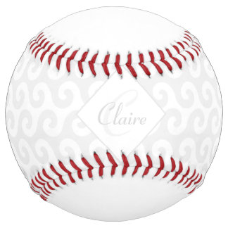 Chic Girl’s Monogram, Silver & White Waves Pattern Softball