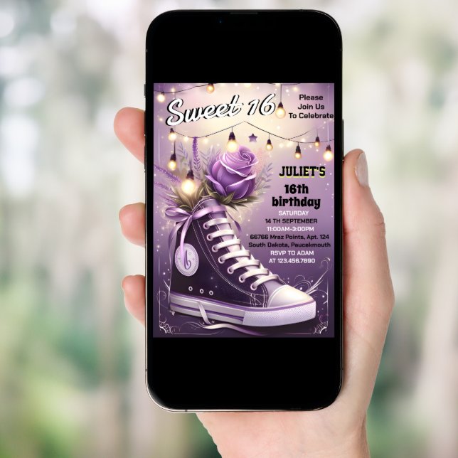 chic girl sweet 16 sneaker ball 16th Birthday Invitation (Front Digital)