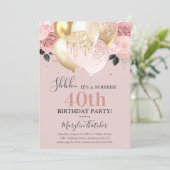 Chic Girly 40th Surprise Birthday Party Invitation (Standing Front)