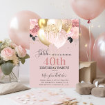 Chic Girly 40th Surprise Birthday Party Invitation<br><div class="desc">Celebrate your milestone in style with this chic girly pink and gold surprise 40th birthday party invitation. Featuring a charming arrangement of glittered balloons,  blush pink florals,  and faux gold heart confetti,  this template is customizable for all ages. Effortless elegance awaits!</div>