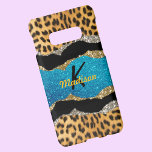 Chic girly animal print turquoise glitter monogram samsung galaxy S10E case<br><div class="desc">Pretty chic and elegant girly faux glitter bling in teal turquoise with trendy animal print pattern to create a special unique stylish case to protect your device. Beautiful, modern and cool cover for the trend-savvy and art-loving hip trendsetter. This stylish sophisticated design would be great for girls who enjoy wearing...</div>