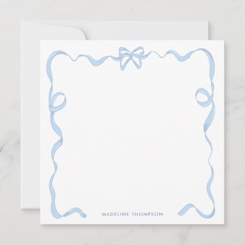 Chic Girly Baby Blue Bow Ribbon Frame Note Card