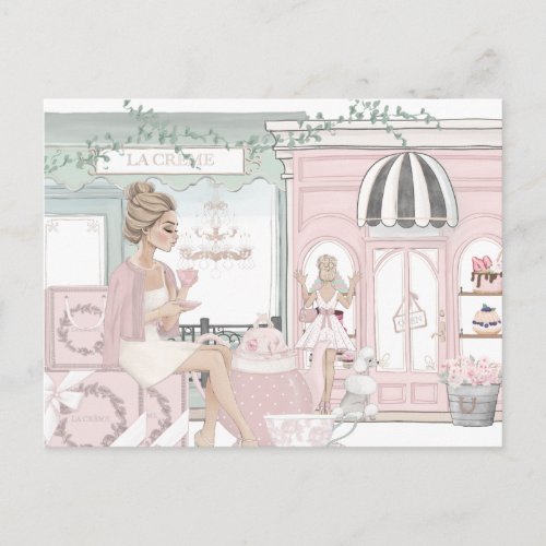 Chic Girly Best Friends French Bakery Tea Shop Postcard