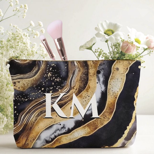 Chic girly black gold marble art  accessory pouch (Creator Uploaded)
