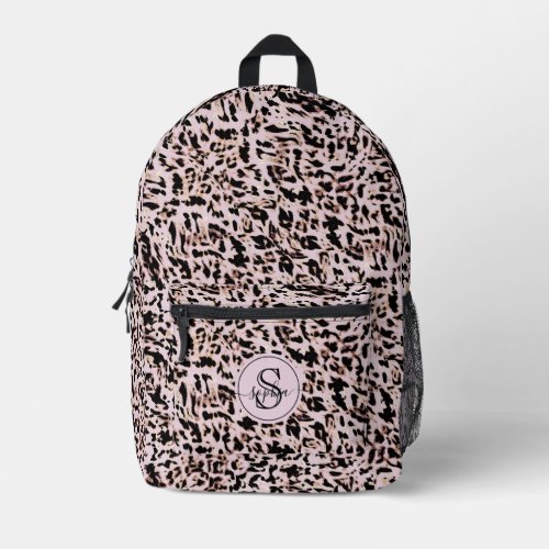 Chic Girly Blush Pink Black Gold Leopard Print Printed Backpack