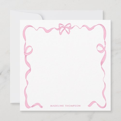 Chic Girly Blush Pink Bow Ribbon Frame Note Card