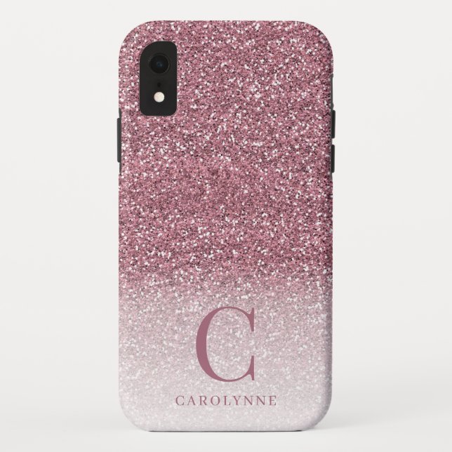 Chic Girly Blush Pink Glitter Ombre Monogram Case-Mate iPhone Case (Back)