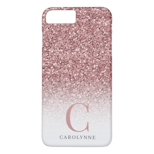 Chic Girly Blush Pink Glitter Ombre Monogram iPhone 8 Plus7 Plus Case