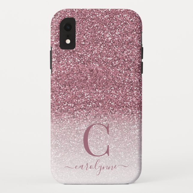Chic Girly Blush Pink Glitter Ombre Monogram Case-Mate iPhone Case (Back)