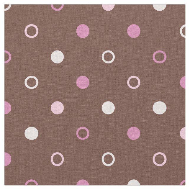 Chic girly brown and pink polka dots pattern fabric (Close Up)