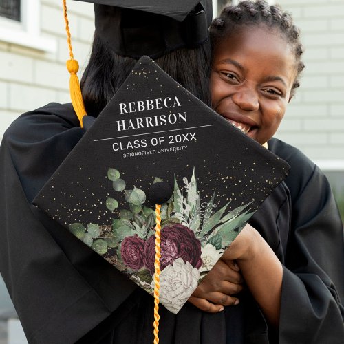 Chic Girly Burgundy Florals, Greenery Graduate