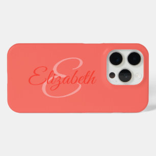 Chic Girly Coral Name Initial Letter Monogram iPhone 15 Pro Case