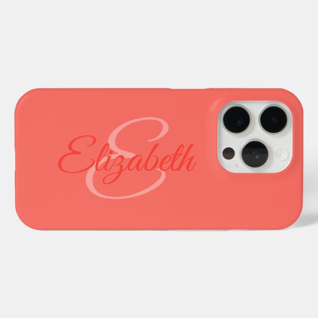 Chic Girly Coral Name Initial Letter Monogram Case-Mate iPhone Case (Back (Horizontal))