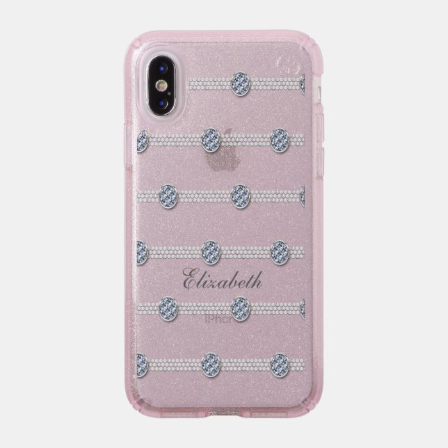 Chic Girly Diamond Elegant Rhinestone Pearl Speck iPhone XS Case (Front (Silver Phone))