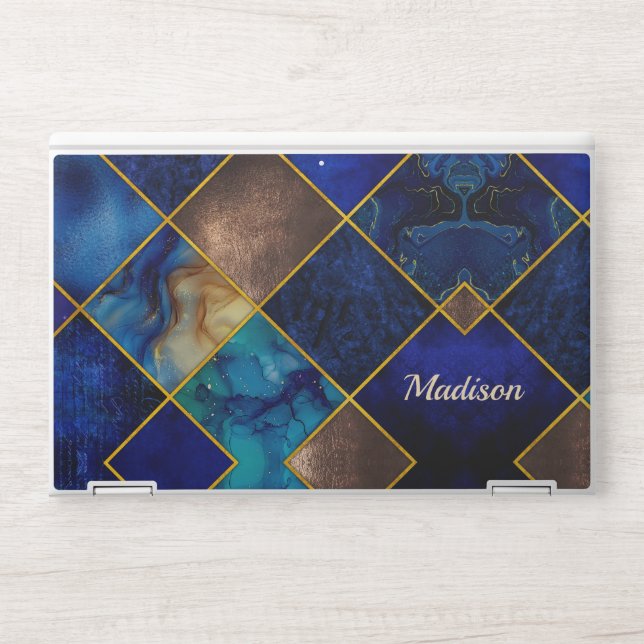 Chic girly faux Glitter gold blue geometric HP Laptop Skin (Front)