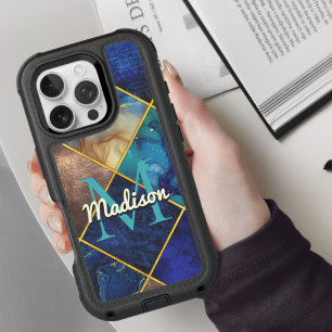 Chic girly faux Glitter gold blue geometric iPhone 16 Pro Case