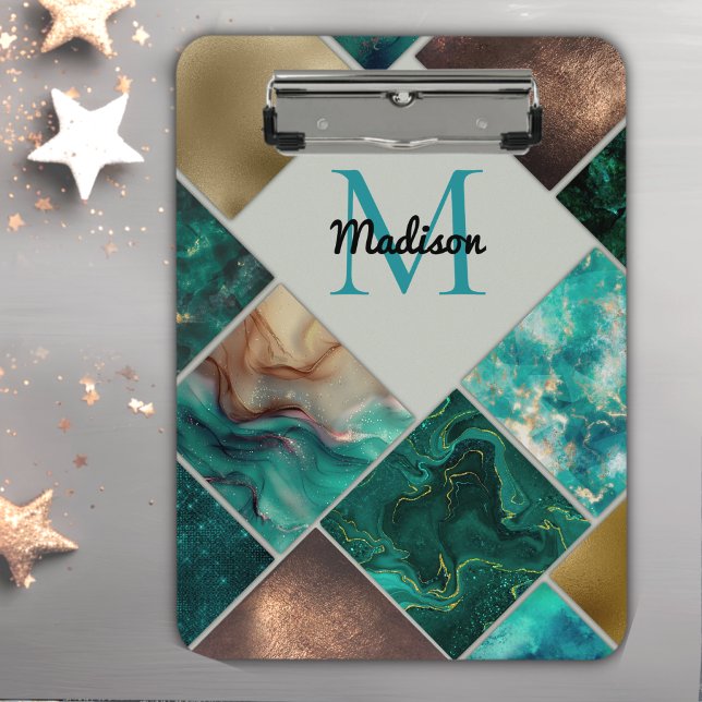 Chic girly faux Glitter gold turquoise Geometric  Clipboard (Creator Uploaded)