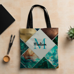 Chic girly faux Glitter gold turquoise Geometric  Tote Bag