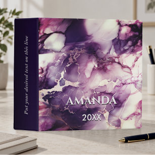 chic girly faux glitter marble art monogram 3 ring binder