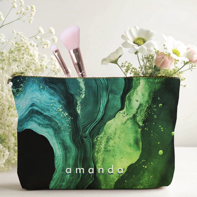 chic girly faux glitter marble art monogram accessory pouch (Creator Uploaded)